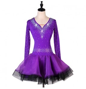 Handmade competition purple latin dance dresses for women girls salsa chacha dance dress latin dance costumes