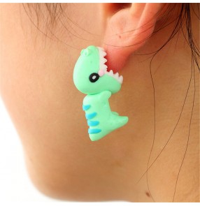 Handmade dinosaur soft clay earrings Tyrannosaurus cute blue soft clay earrings handmade