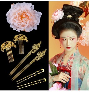 Hanfu fairy dress hair accessories Han Tang Queen cosplay headdress for women girls ancient folk costume photos shooting performance headdress ancient style tassel hairpin