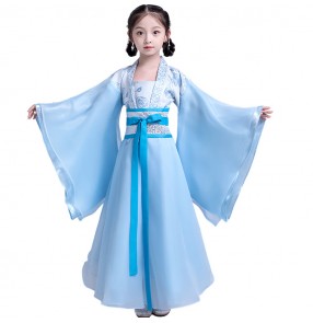 Hanfu Girls Chinese folk dance princess dresses kids children fairy dress stage performance Chinese traditional performance cosplay dress robes