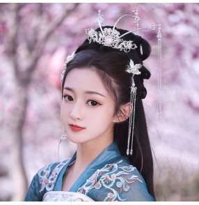 Hanfu Hair Crown for women girls Ancient style film drama cosplay fairy princess long fringe hair accessories Han Dynasty Ming Xiuhe headdress Accessories