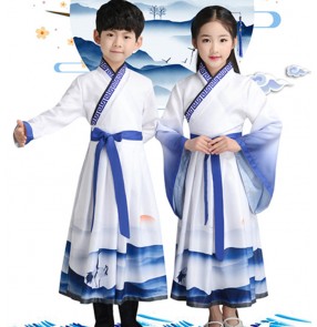 Hanfu korean kimono dresses Children stage performance confucisus school  robes chinese folk dance dress drama cosply robes