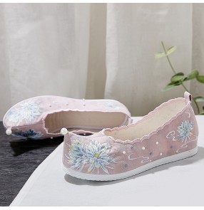 hanfu princess Embroidered clothing shoes for women girls china ancient stage performance kimono dress cosplay retro flat shoes for female 