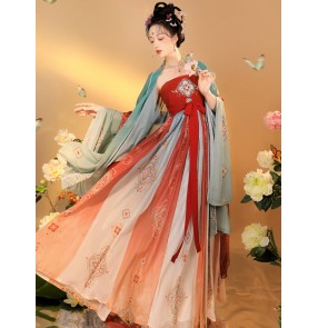 Hanfu Tang Han Ming Chinese folk costumes Empress queen cosplay Fairy dresses for women girls Hezi Han ming tang ancient folk clothes Chinese Tang style big sleeve shirt