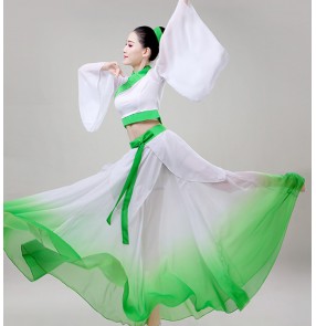 Hanfu Women's chinese folk dance costumes female green gradient traditional classical dance fairy dresses costumes