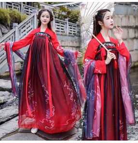 Hanfu Women's chinese folk dance costumes red colored empress princess drama kimono dress ancient traditional stage performance cosplay dress 