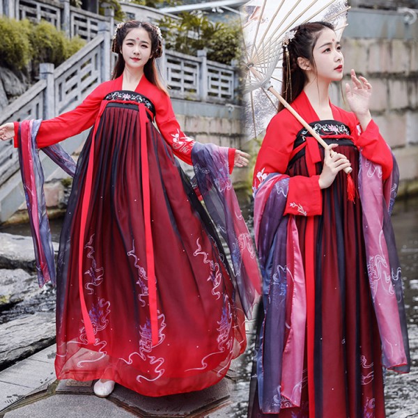 Hanfu Women's chinese folk dance costumes red colored empress princess ...