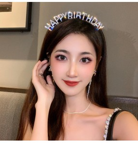 Happy Birthday Hair Band HappyBirthday Rhinestone Letter birthday gift stage performance Bling Headband Funny Party stage performance Hair Accessories 