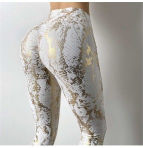 High elastic snakeskin pattern peach hip Sports fitness pants high waist hip quick-drying sports pants tight stretch yoga pants