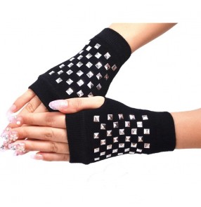  hiphop stage performance dance gogo dancers rivet gloves model show video shooting mittens gloves for unisex