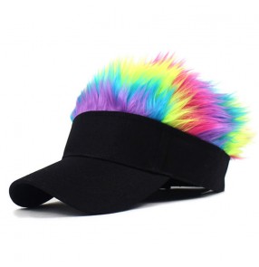 Hiphop street dance faux hair visor cap for unisex fashion outdoor sports baseball sun hat for women and men