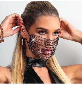 Hollow bling face masks for women night club dance masquerade party cosplay performance photos shooting veil mouth mask for female