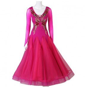 Hot pink ballroom dancing dresses for women girls waltz tango dance dresses