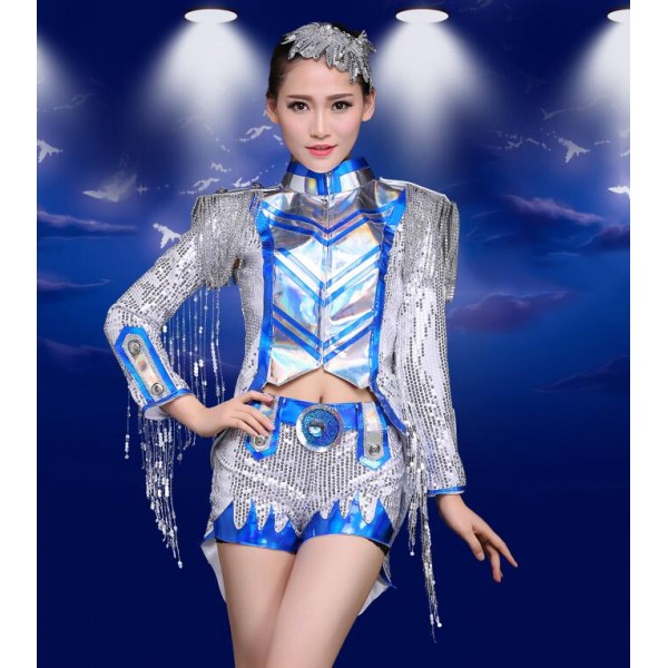 blue and silver outfits