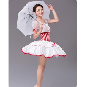 Adult women girls red striped long tutu skirt ballet dance dress