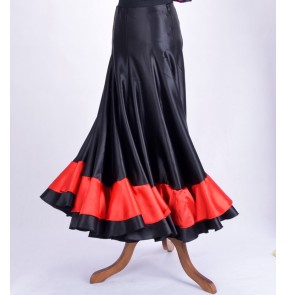 Women's  red and black ruffles patchwork full skirt flamenco ballroom dance skirt 