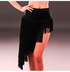 Black colored layers tassels women's girls ladies female competition professional latin dance skirts salsa cha cha dance skirts