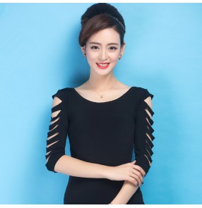 Black colored short  hollow sleeves women's ladies female competition professional latin ballroom dance tops only 