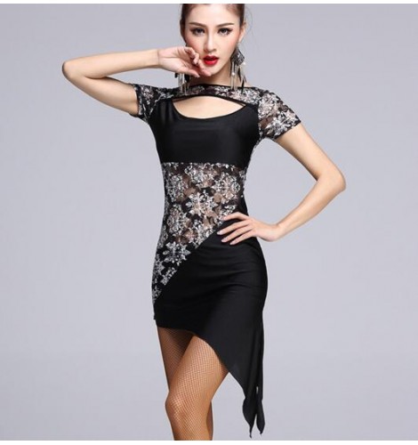 Latin Dance Dresses : Black lace patchwork see through sexy fashionable ...