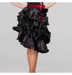 Black red colored women's ladies female sexy fashion competition professional latin samba salsa cha cha rumba dance skirts  hip scarf  skirt