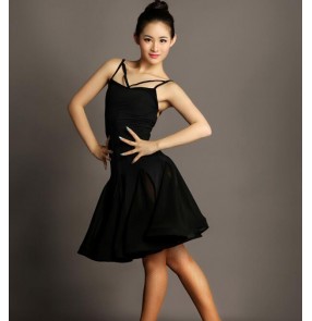 Black sexy backless strap sleeveless women's ladies female fashion competition stage performance professional latin samba salsa ballroom dance dresses outfits skirts