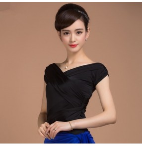 Black v neck sleeveless women's ladies female competition performance professional latin ballroom tango waltz dancing tops blouses