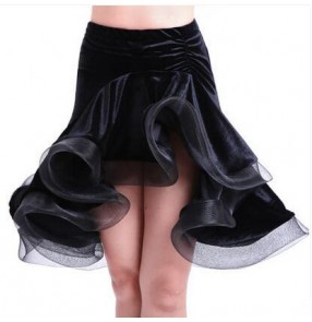 Black velvet Women's senior competition ladies ruffles latin samba  salsa latin dane skirt 