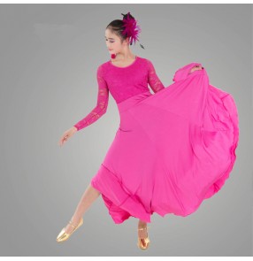 Black white fuchsia green yellow fuchsia colored women's ladies female long lace sleeves tops competition professional latin samba salsa cha cha dance dresses ballroom dresses