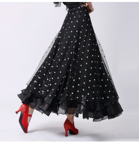 Black white polka dot long length women's ladies female competition performance professional ballroom tango waltz flamenco dance skirts falda