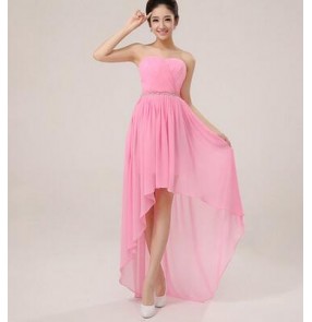 Coral turquoise  royal blue fuchsia Women's irregular hem chiffon off shoulder long length A- line bridesmaid dress wedding party dress