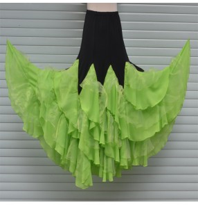 Custom size Fuchsia neon green handmade Women's girls ladies female ruffles competition professional long length ballroom waltz flamenco dance skirts