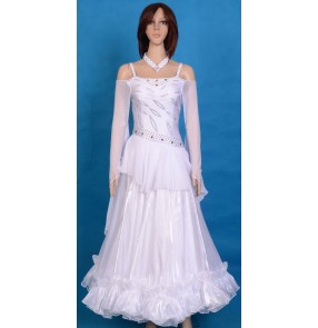 Custom size high quality Women's competition white ballroom tango dance dress