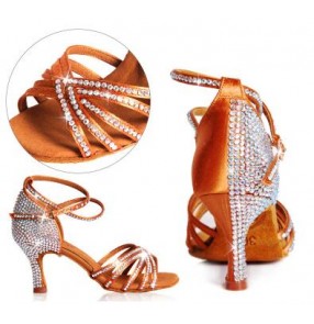 Custom size Women's girls high quality luxury handmade diamond competition ballroom  dance shoes latin dance shoes tango dance shoes 