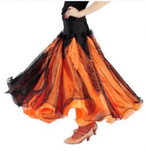 Custom size Women's girls patchwork two colors full skirt standard waltz ballroom dance skirt 