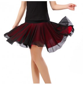 Fuchsia black two color tones patchwork  black blue colored  women's ladies female competition professional latin samba salsa cha cha dance skirts