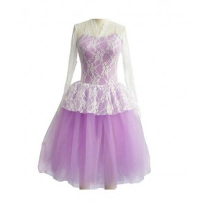 Girls  Adult violet and blue long sleeves ballet dance dress skating dress