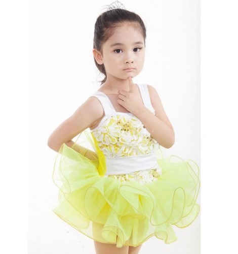 Girls And Children Yellow Tutu Skirt Leotard Short Ballet Dancing Dress