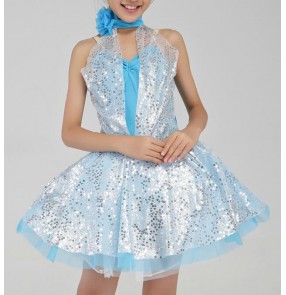 Girls children blue and white squined ballet dance dress