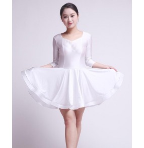 Girls children child kids baby violet white long sleeves v neck competition  exercises ballroom latin dance dresses 