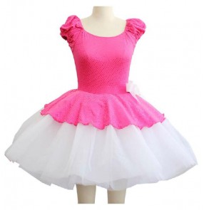 Girls children fuchsia and white patchwork ballet dance dress