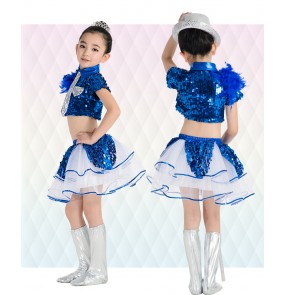 Girls children kids child baby paillette sequined top and shorts modern dance jazz dance costumes dresses set 