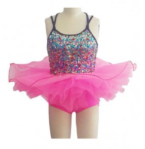 Girls children kids colorful rhinestone ballet dance dress leotard tutu skirt 