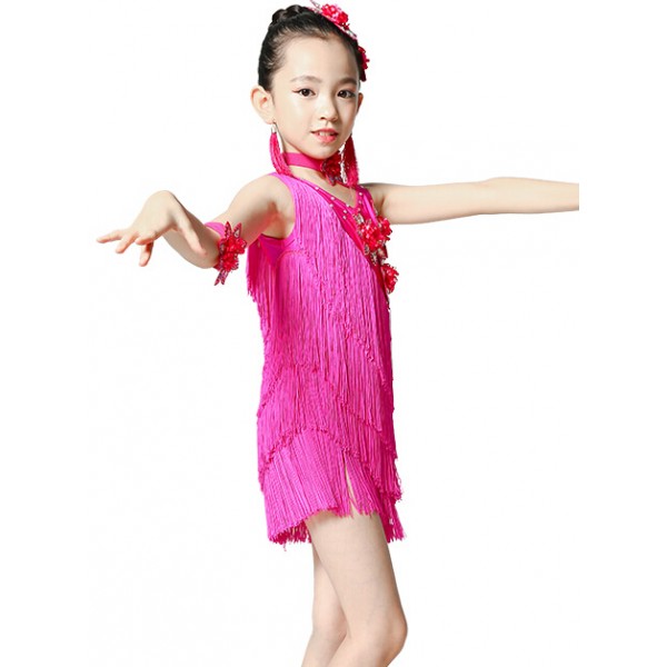 Girls children kids violet fuchsia flower fringe high quality ...