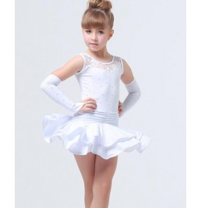 Girls children kids white red black diamond competition exercise  Latin dance dresses 110-160cm