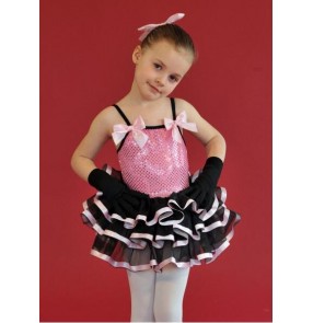 Girls children pink and black patchwork sequined ballet dance dress