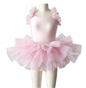 Girls children pink back with bowknot tutu skirt leotard ballet dance dress vestdios