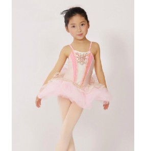 Girls children pink short tutu skirt leotard ballet dance dress