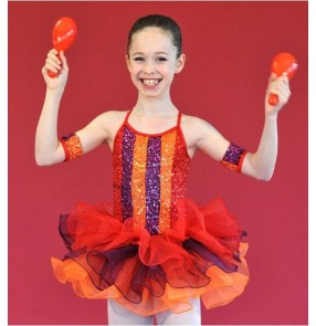 Girls children red and black patchwork tutu skirt leotard  ballet dance dress