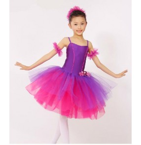 Girls fuchsia and violet tutu skirt long ballet dance dress