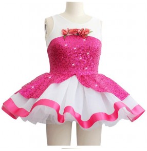 Girls fuchsia and white patchwork tutu skirt ballet dance dress